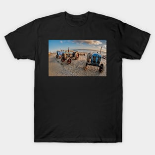 Fisheye view of tractors on Cromer beach on the North Norfolk coast T-Shirt